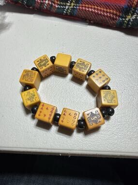 Rare Old Vintage Butterscotch Bakelite Poker Dice Stretch Bracelet